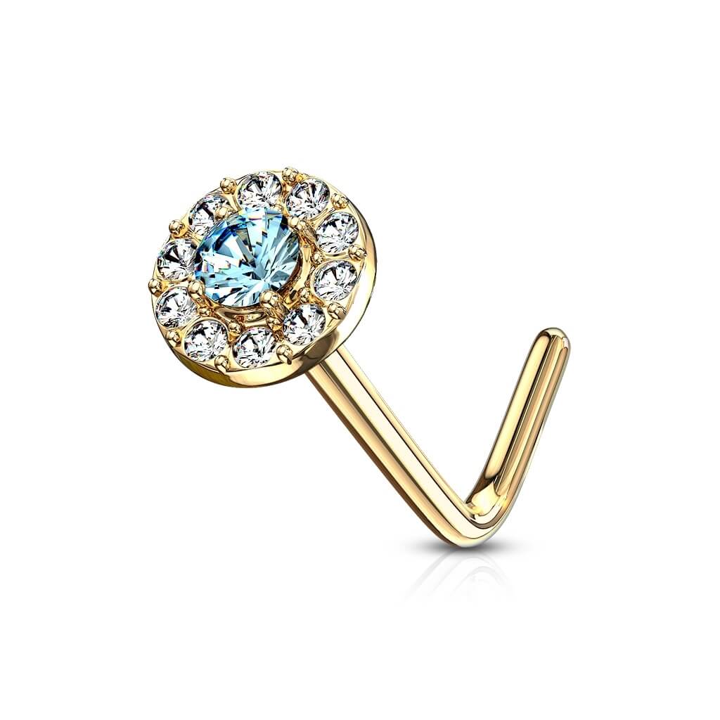 Solid Gold 14 Carat Nose L-Shape Zirconia Round - Image 14