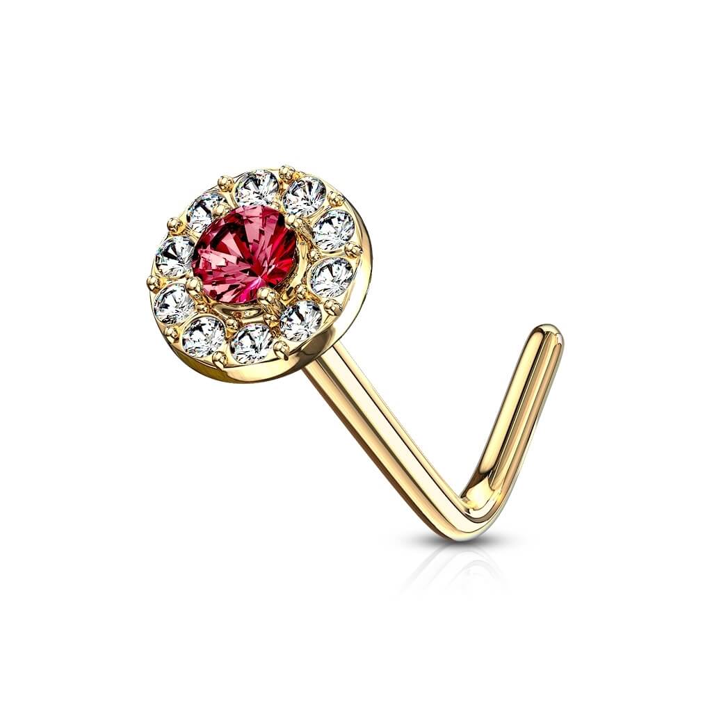 Solid Gold 14 Carat Nose L-Shape Zirconia Round - Image 15