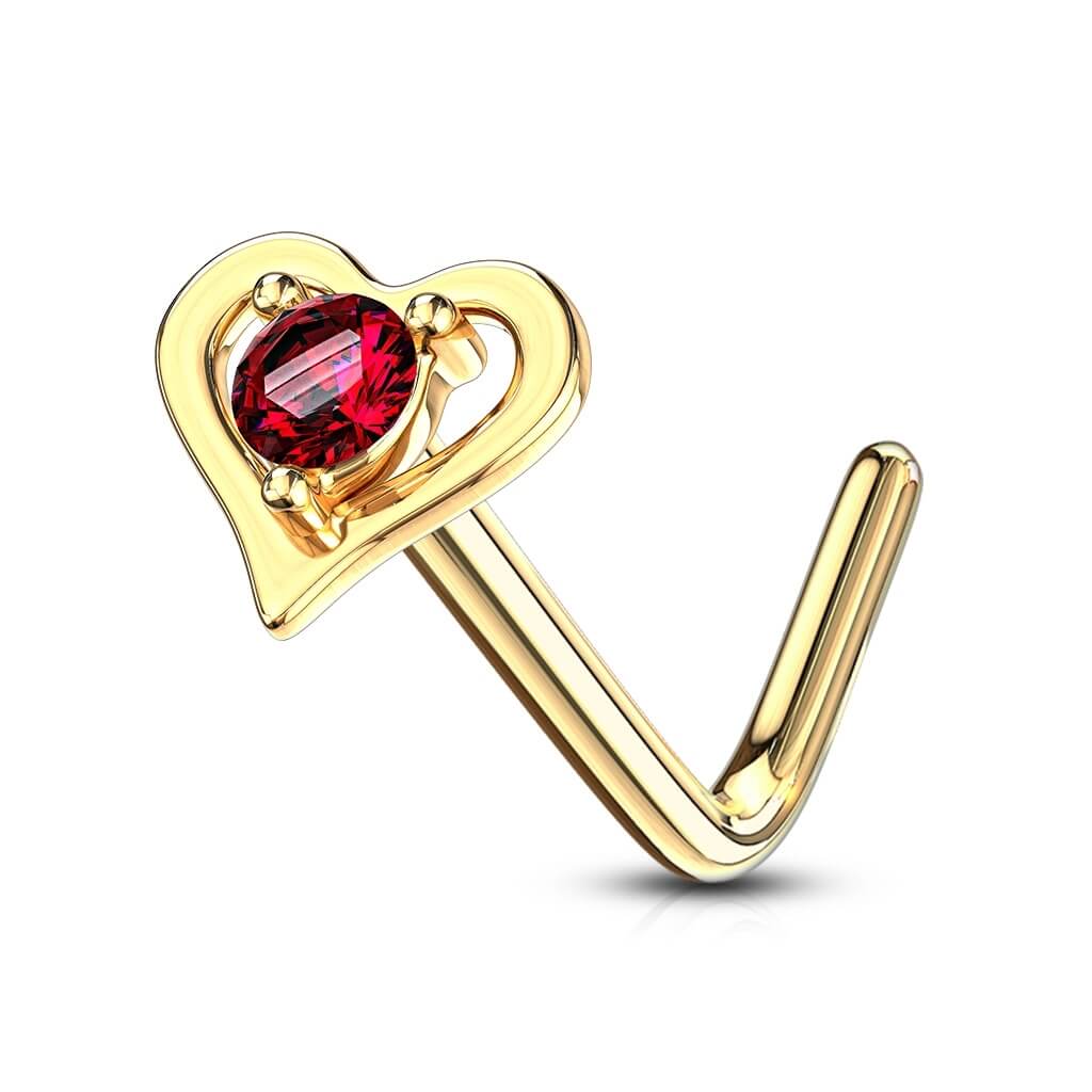 Solid Gold 14 Carat Nose L-Shape Heart Zirconia - Image 11