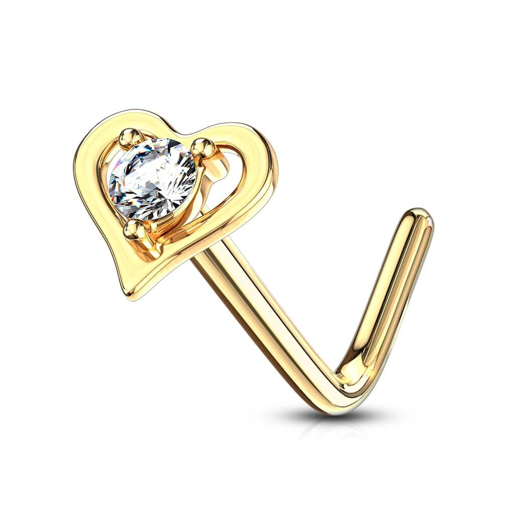 Solid Gold 14 Carat Nose L-Shape Heart Zirconia - Image 8