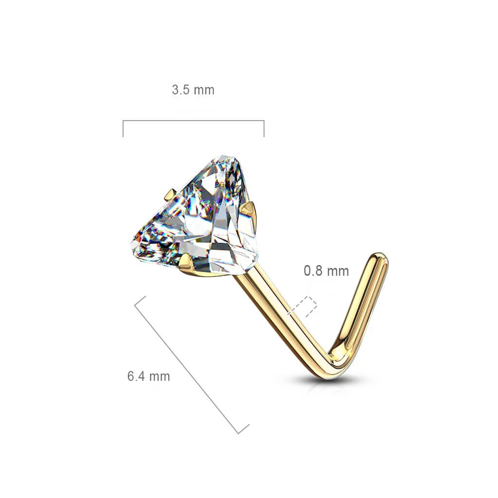 Solid Gold 14 Carat Nose L-Shape Triangle Zirconia - Image 3