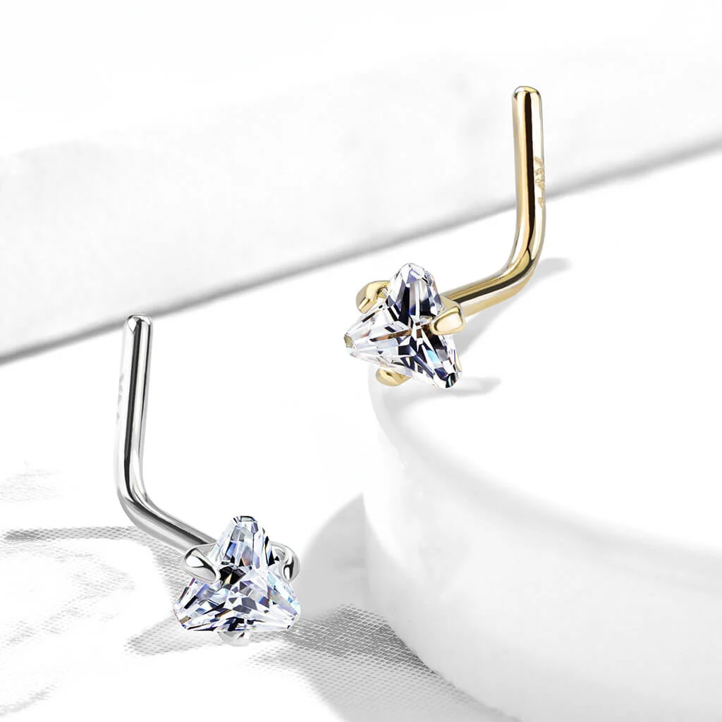 Solid Gold 14 Carat Nose L-Shape Triangle Zirconia - Image 5
