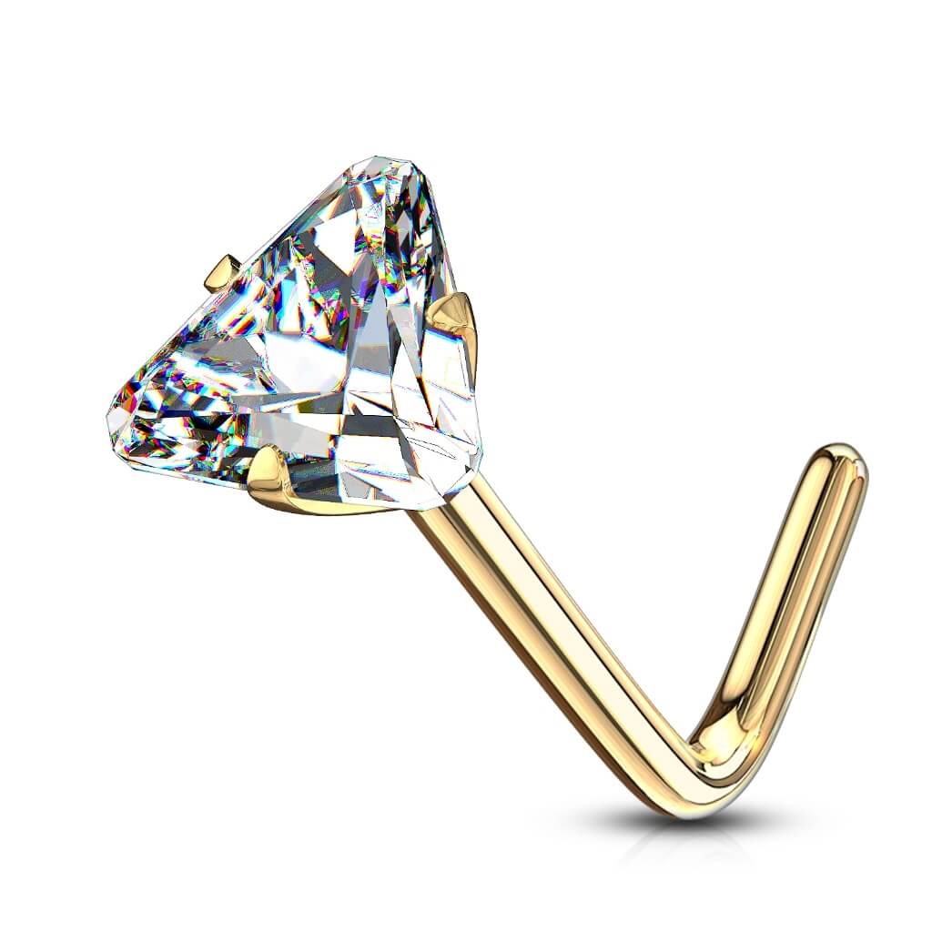 Solid Gold 14 Carat Nose L-Shape Triangle Zirconia - Image 6