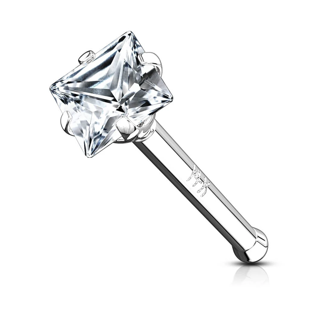 Solid Gold 14 Carat Nose Stud Zirconia Square - Image 2