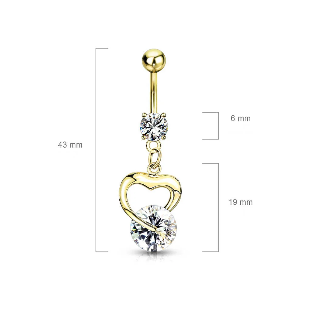 Belly Button Piercing Heart dangle Zirconia Gold - Image 2