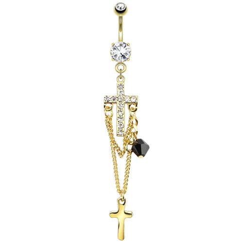 Belly Button Piercing Cross dangle Zirconia Gold - Image 2
