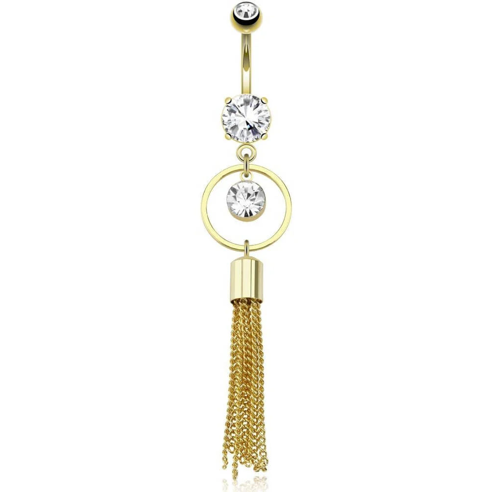 Belly Button Piercing Chain pendant dangle Zirconia Gold
