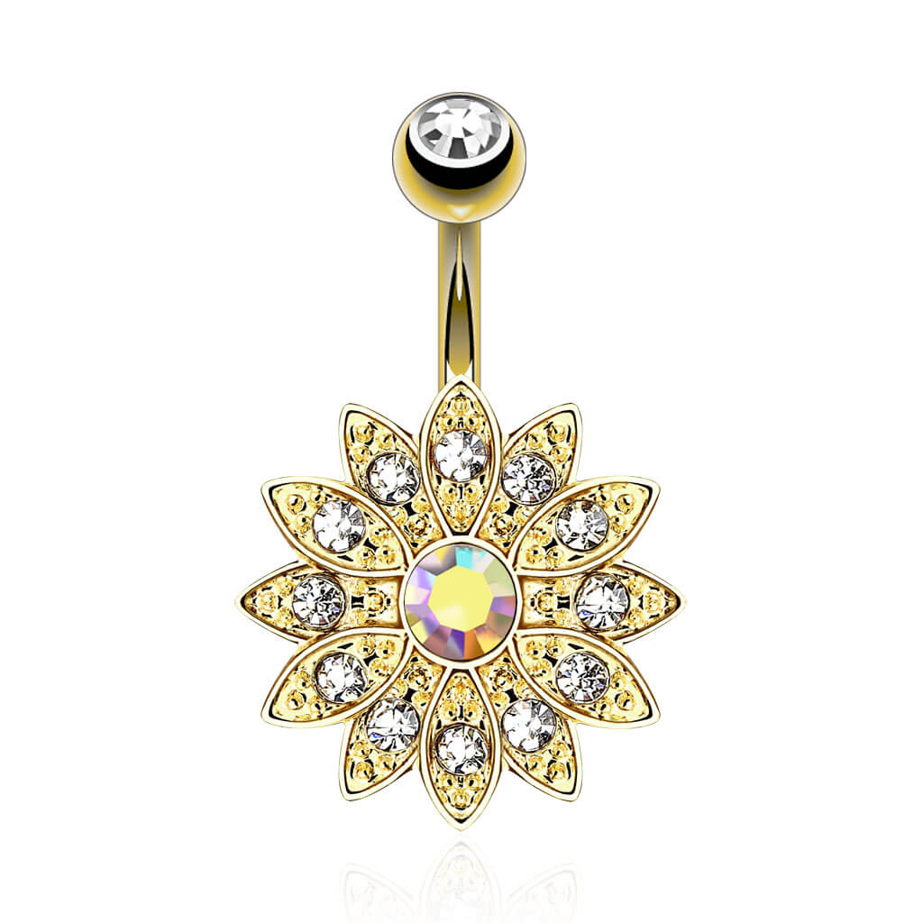 Belly Button Piercing Flower cubic Zirconia Gold - Image 2