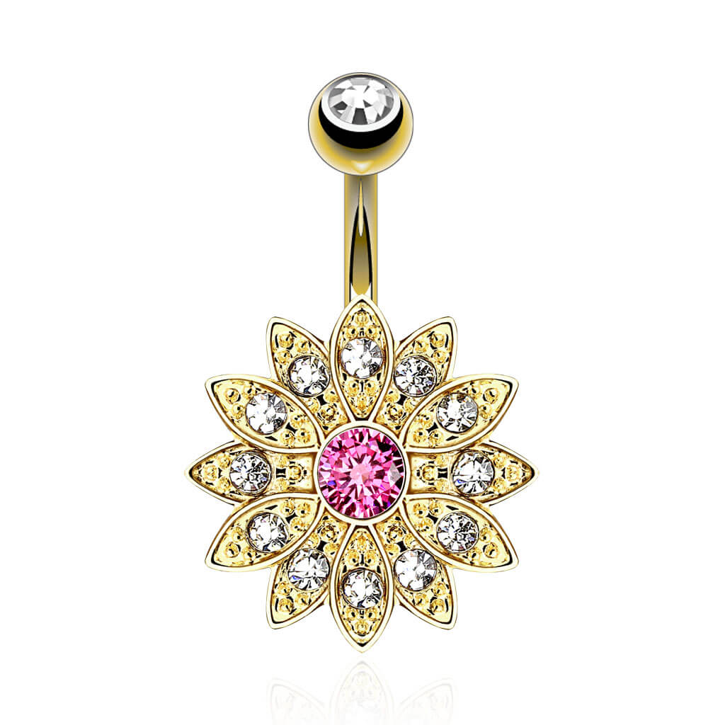 Belly Button Piercing Flower cubic Zirconia Gold - Image 3