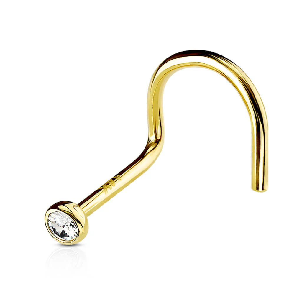 Solid Gold 14 Carat Nose Screw Zirconia Round - Image 3