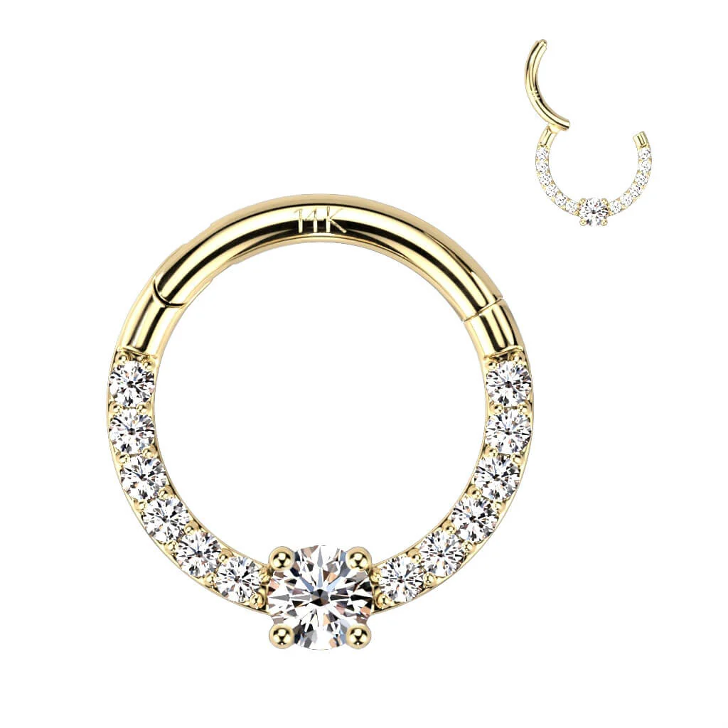 Solid Gold 14 Carat Ring Zirconia Square Clicker - Image 4