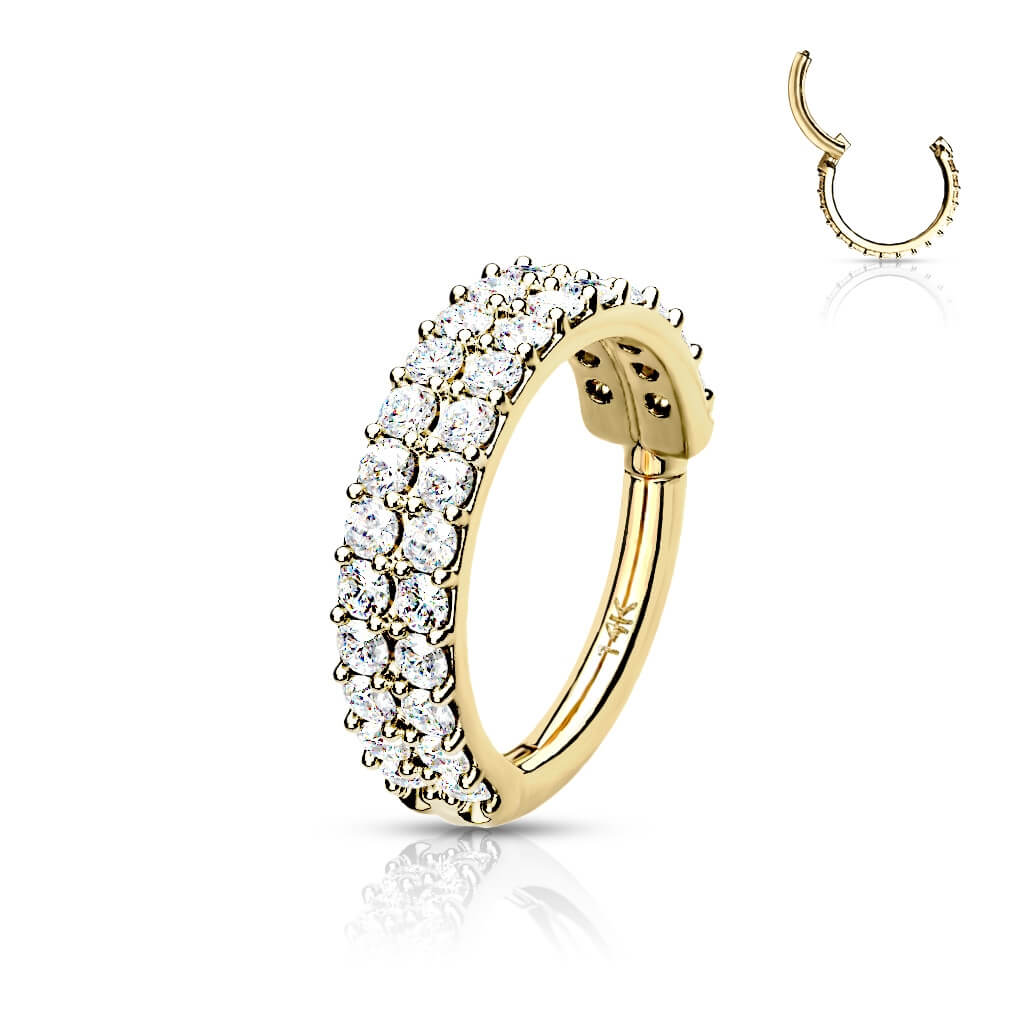 Solid Gold 14 Carat Ring 2 rows Zirconia Clicker - Image 4