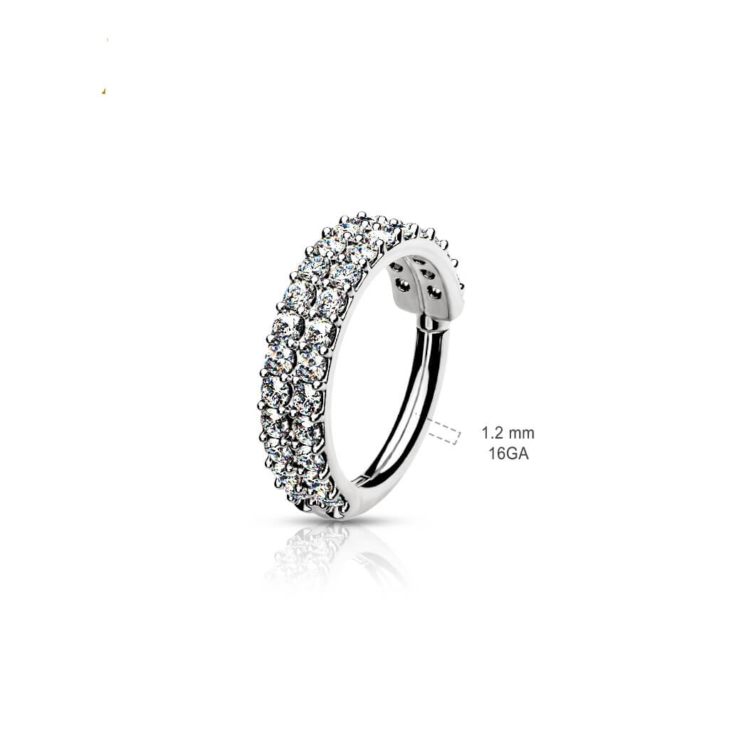Solid Gold 14 Carat Ring 2 rows Zirconia Clicker - Image 5