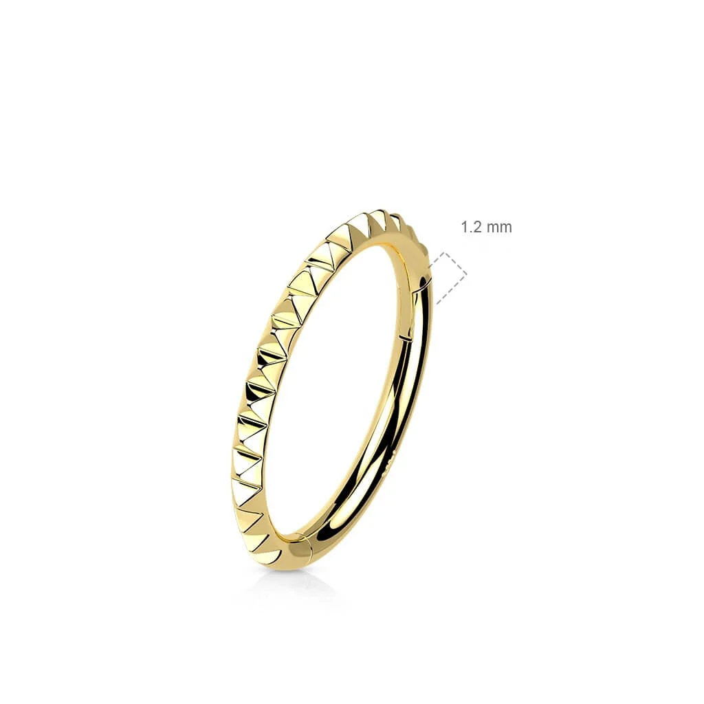 Solid Gold 14 Carat Ring Pyramid Cut Clicker - Image 3
