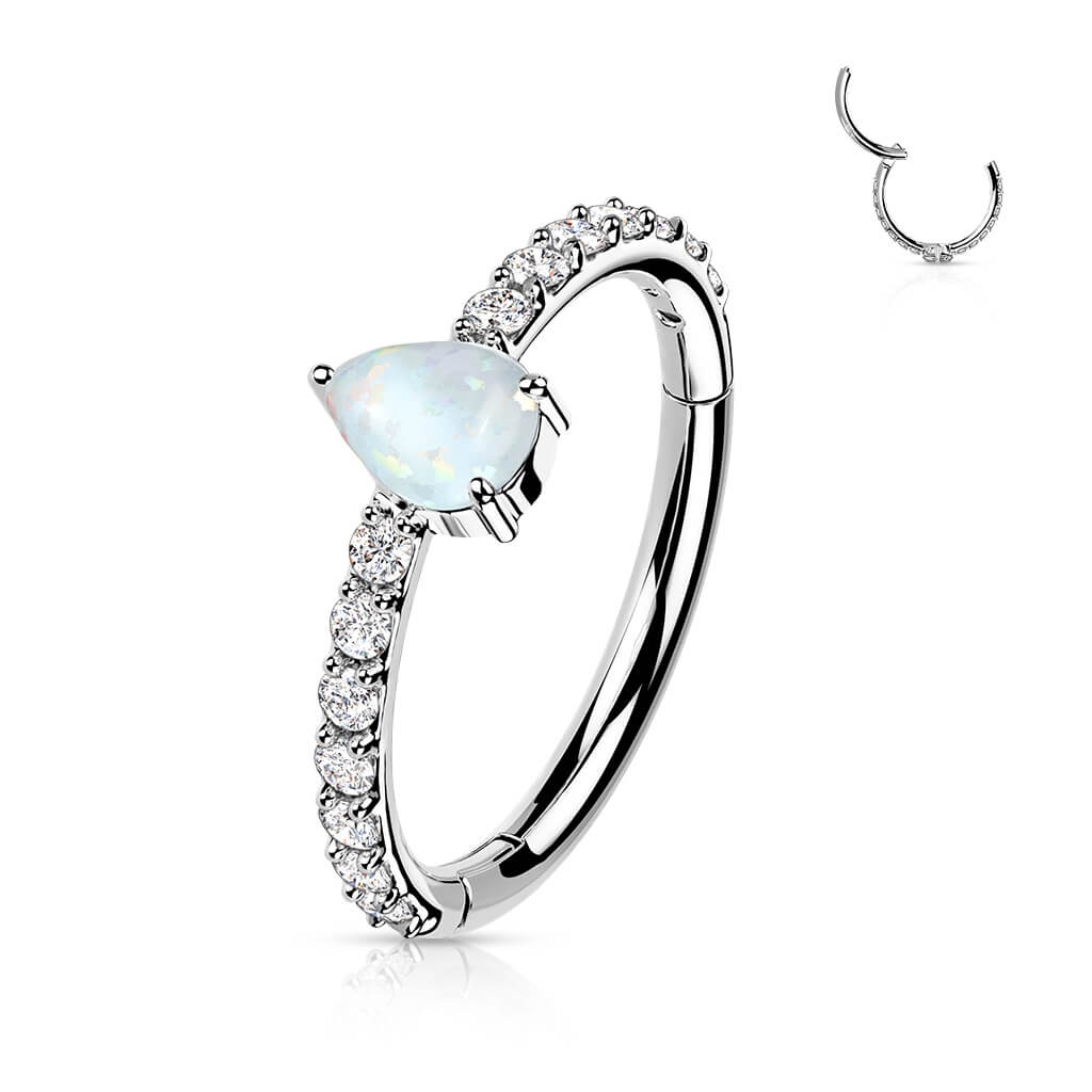 Solid Gold 14 Carat Ring Drop Zirconia Clicker - Image 2