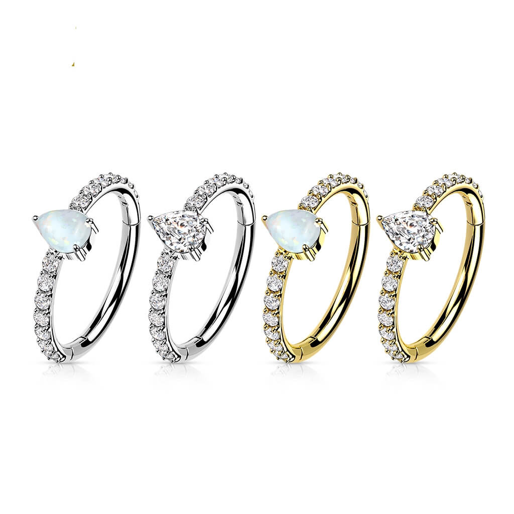 Solid Gold 14 Carat Ring Drop Zirconia Clicker - Image 5