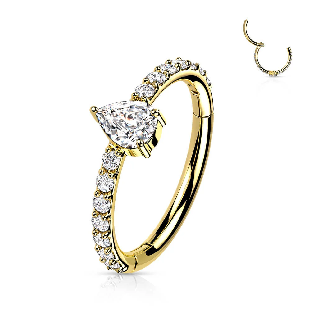 Solid Gold 14 Carat Ring Drop Zirconia Clicker - Image 8