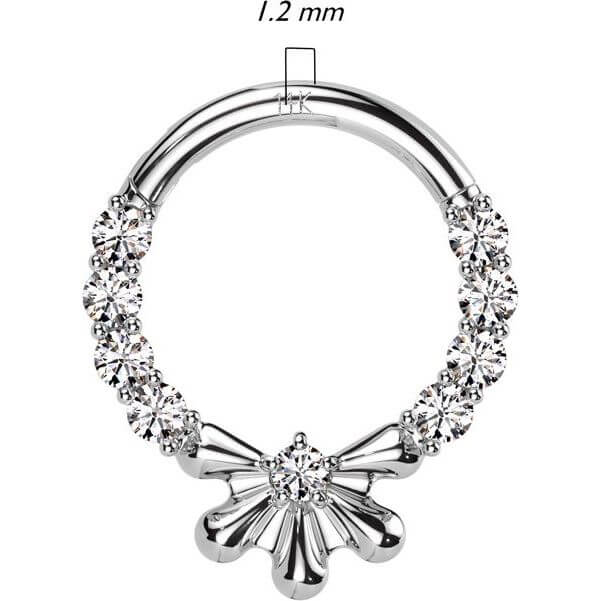 Solid Gold 14 Carat Ring half flower pave setting zirconia Clicker - Image 2