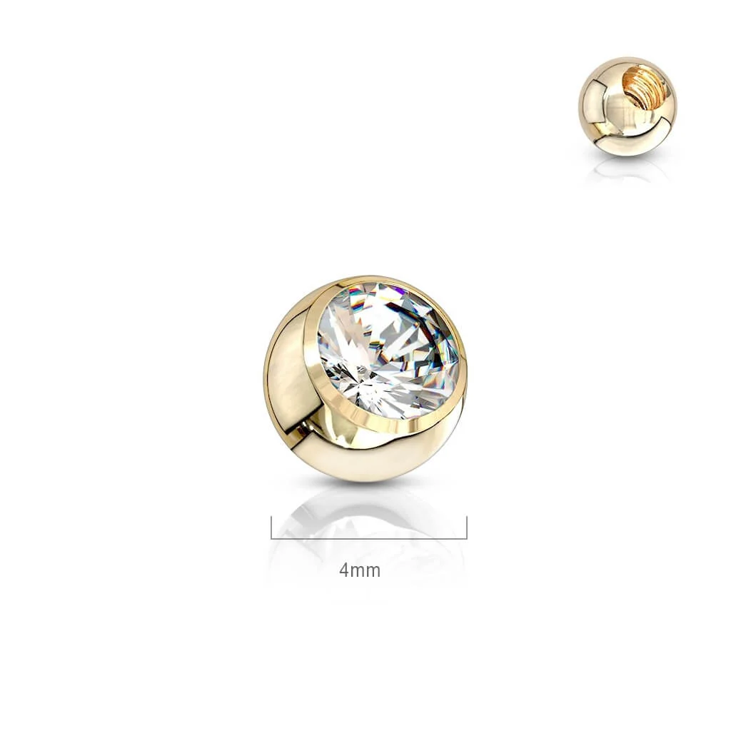 Solid Gold 14 Carat top ball with zirconia - Image 3