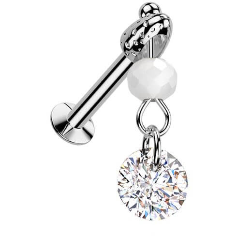 Labret zirconia glass bead dangle Push-In