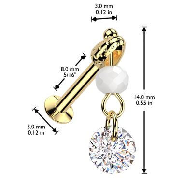 Labret zirconia glass bead dangle Push-In - Image 2