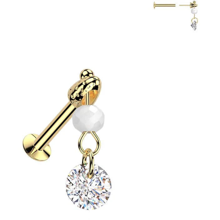 Labret zirconia glass bead dangle Push-In - Image 3