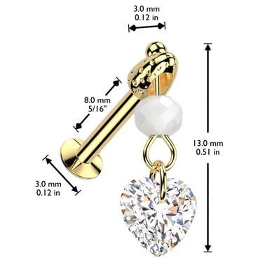 Labret heart zirconia glass bead dangle Push-In - Image 2