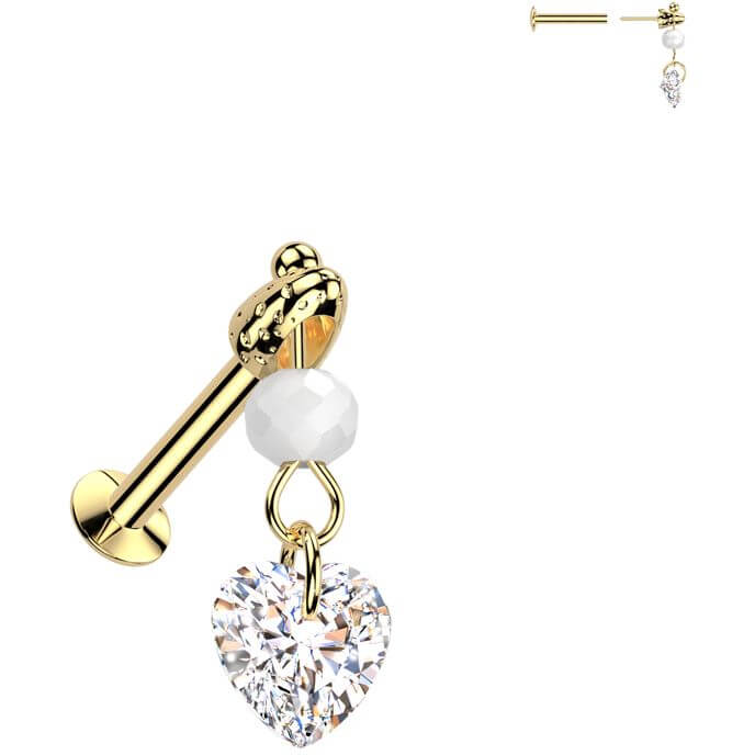 Labret heart zirconia glass bead dangle Push-In - Image 3