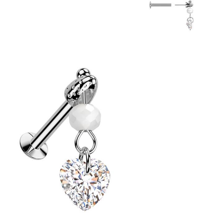 Labret heart zirconia glass bead dangle Push-In - Image 4