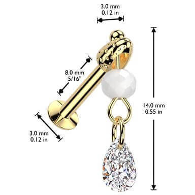 Labret teardrop zirconia glass bead dangle Push-In - Image 2
