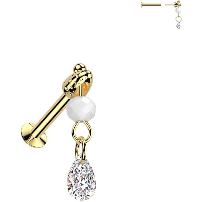 Labret teardrop zirconia glass bead dangle Push-In - Image 3