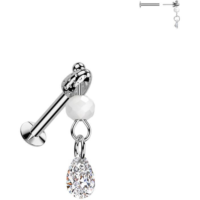 Labret teardrop zirconia glass bead dangle Push-In - Image 4