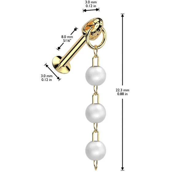 Labret triple pearl dangle Push-In - Image 2