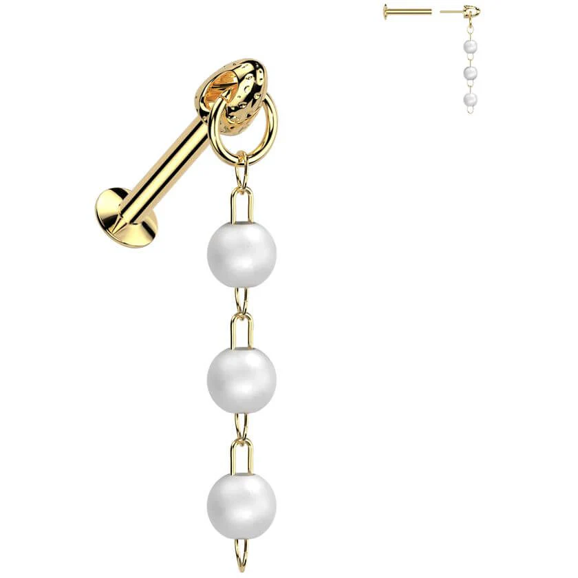 Labret triple pearl dangle Push-In - Image 3