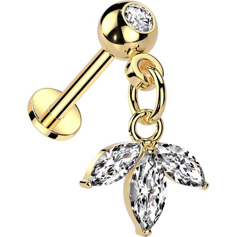 Labret leaf dangle marquise cut zirconia Push-In - Image 4