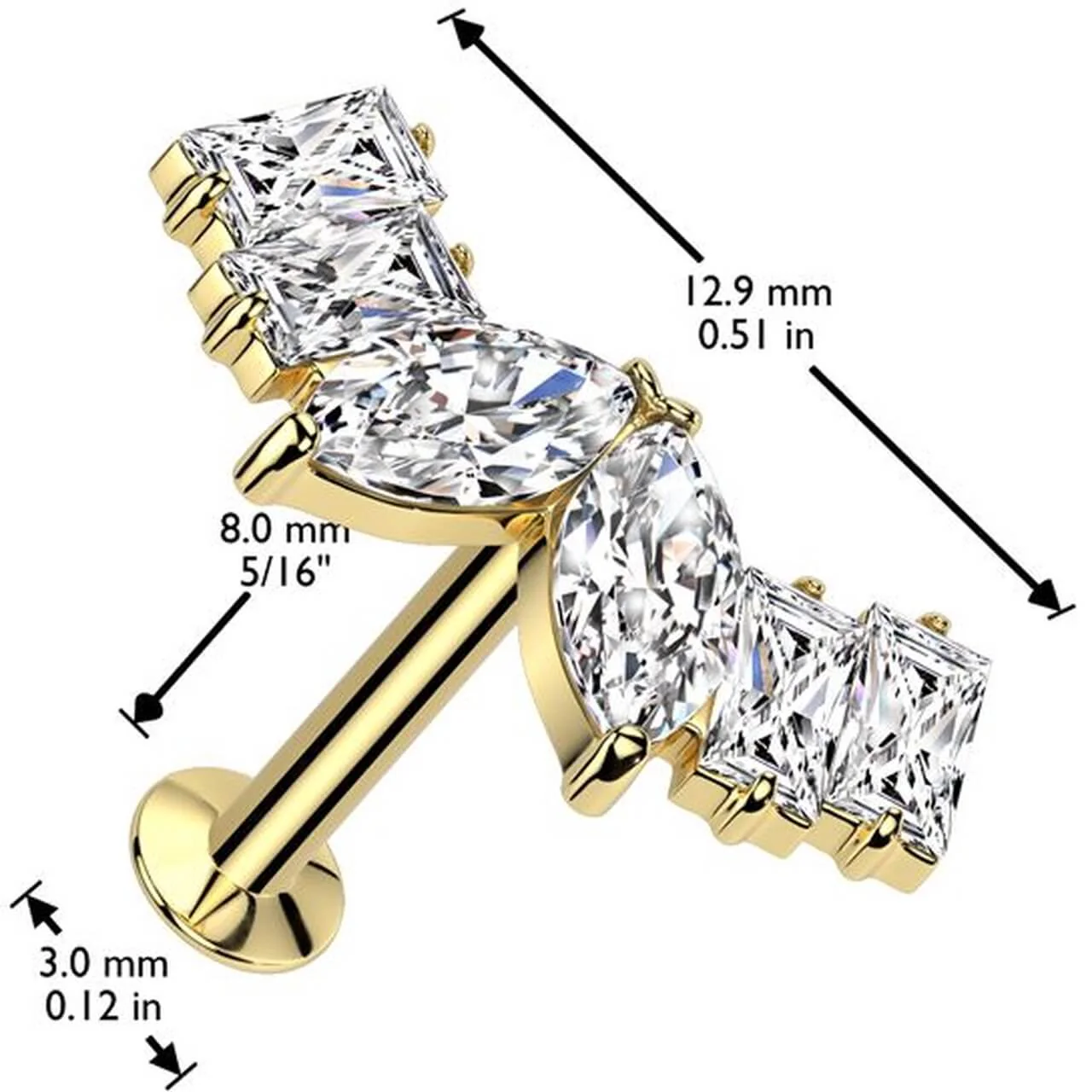 Labret zirconia marquise cut baguette cut Push-In - Image 2