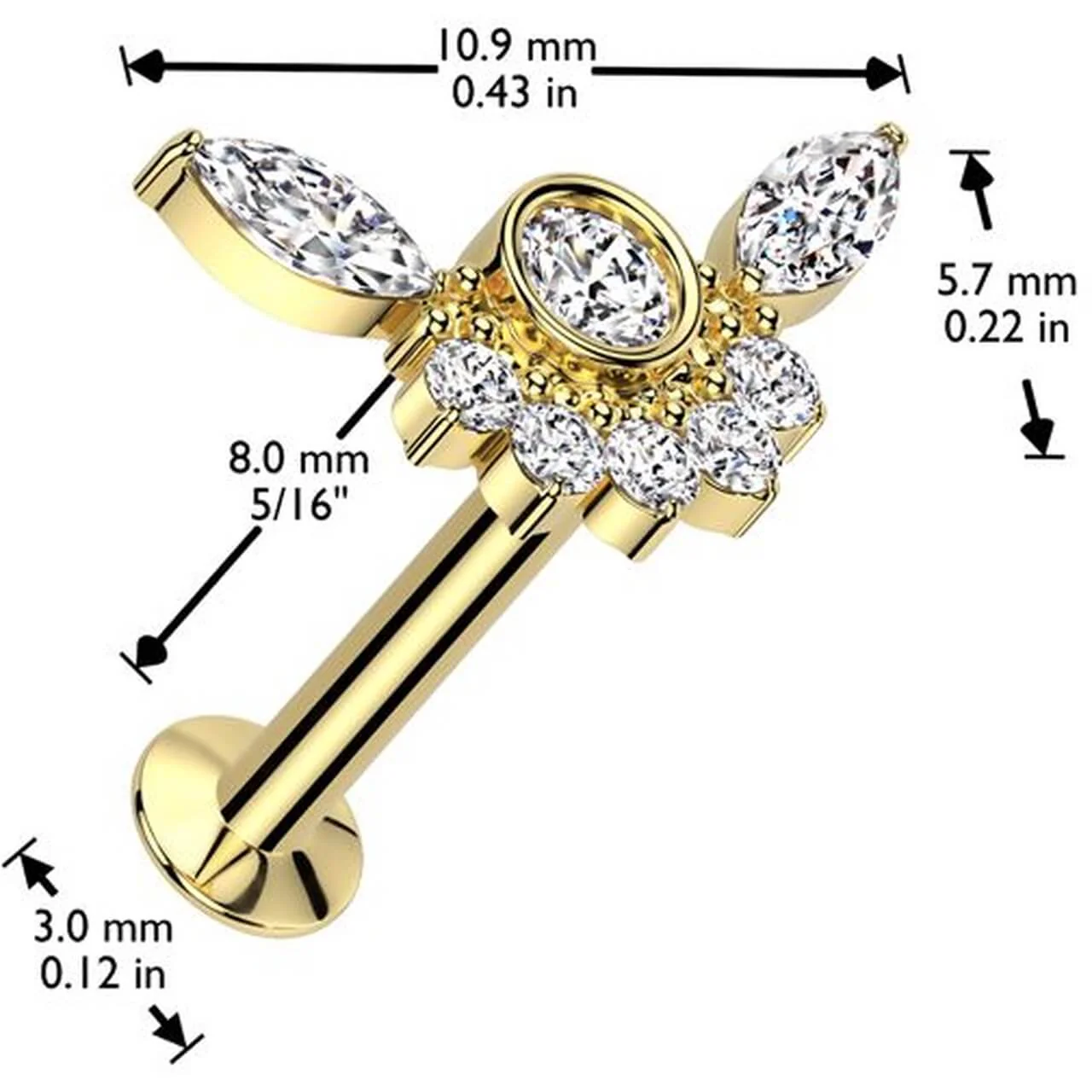 Labret bumblebee bezel setting cluster zirconias Push-In - Image 2