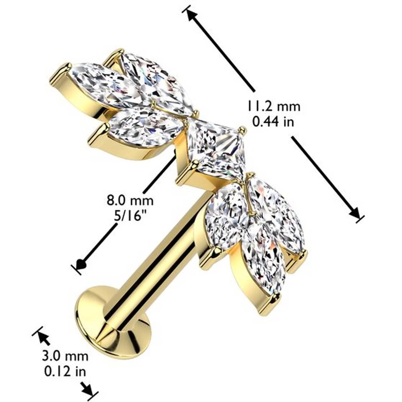 Labret falling leaves zirconia marquise cut Push-In - Image 2