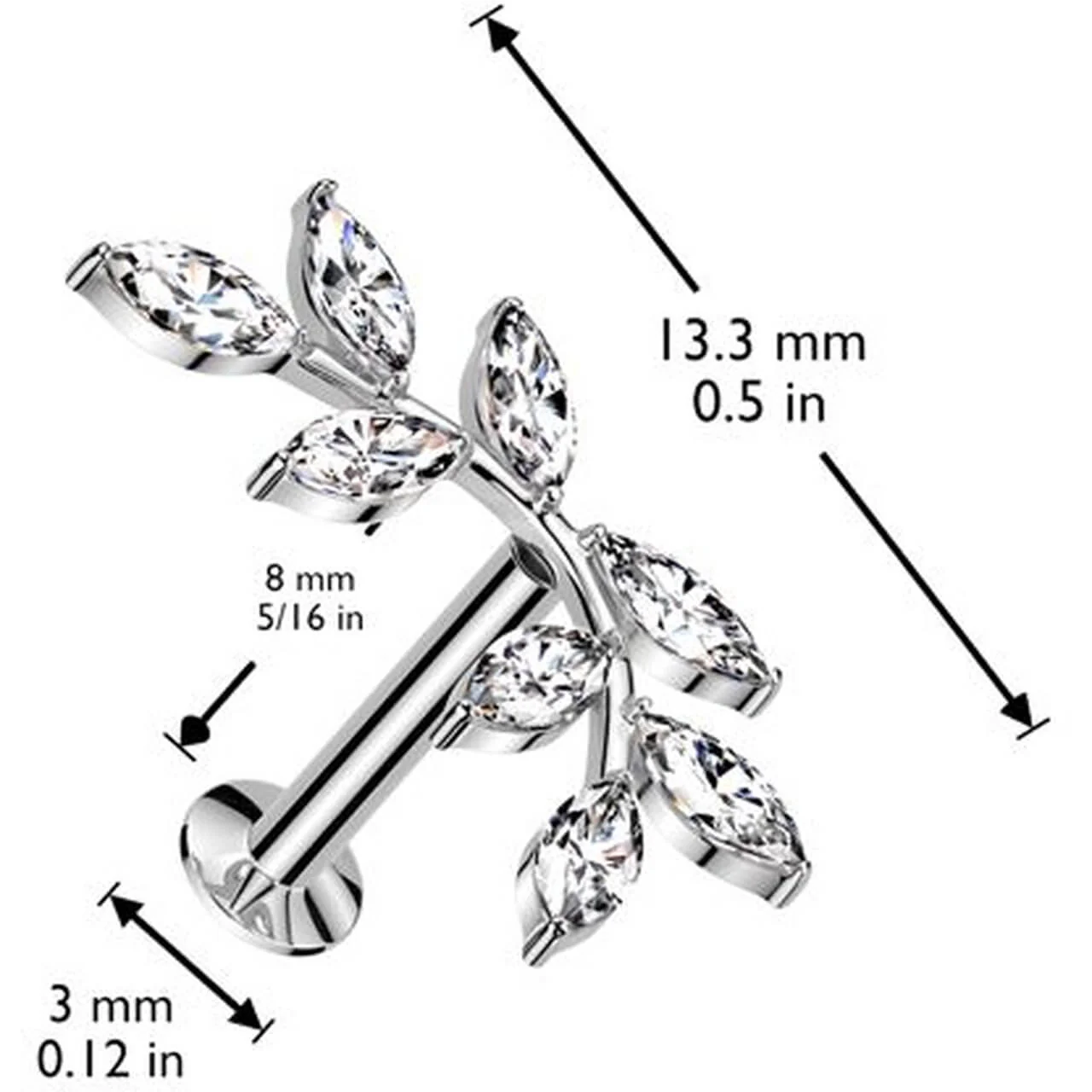 Labret double olive branch zirconia marquise cut Push-In - Image 2