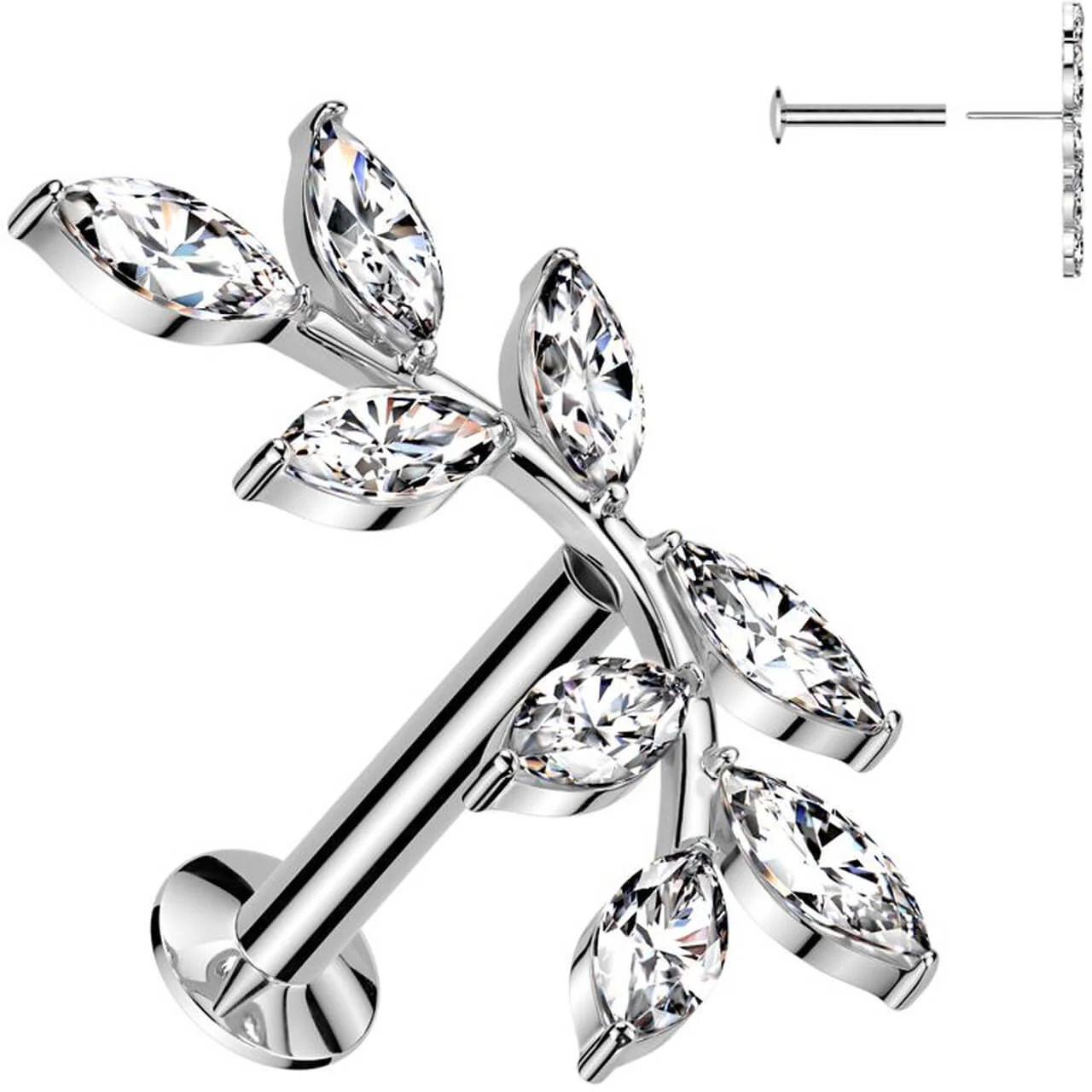 Labret double olive branch zirconia marquise cut Push-In - Image 4