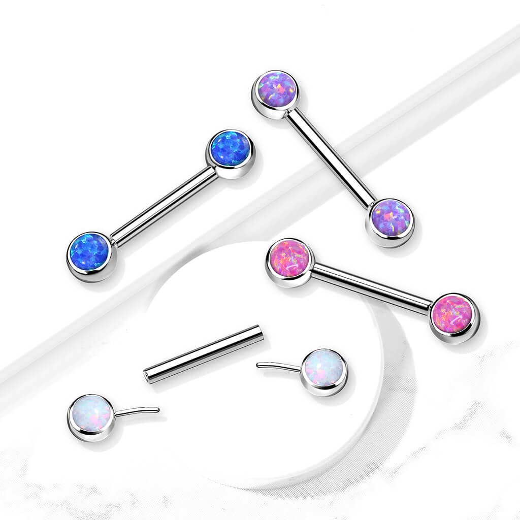 Titanium Nipple Piercing Opal Flat Silver Push-In - Image 5