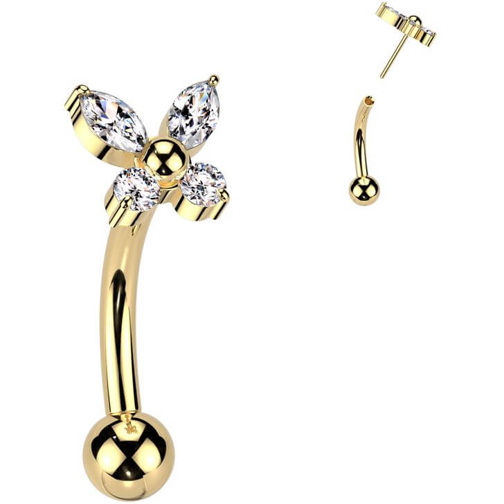 Titanium Curved Barbell butterfly zirconia Push-In - Image 3