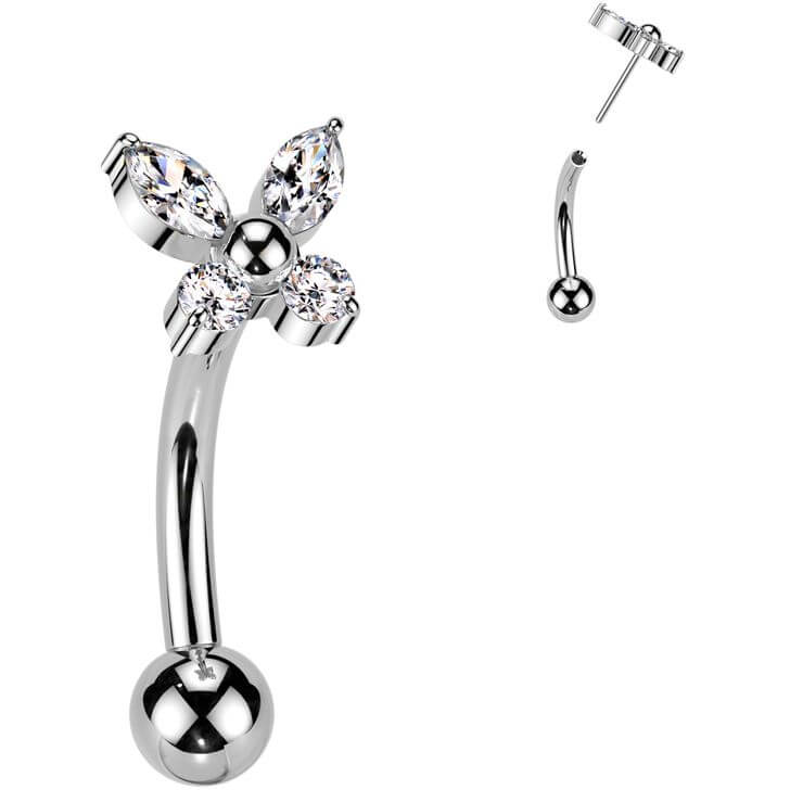 Titanium Curved Barbell butterfly zirconia Push-In - Image 4