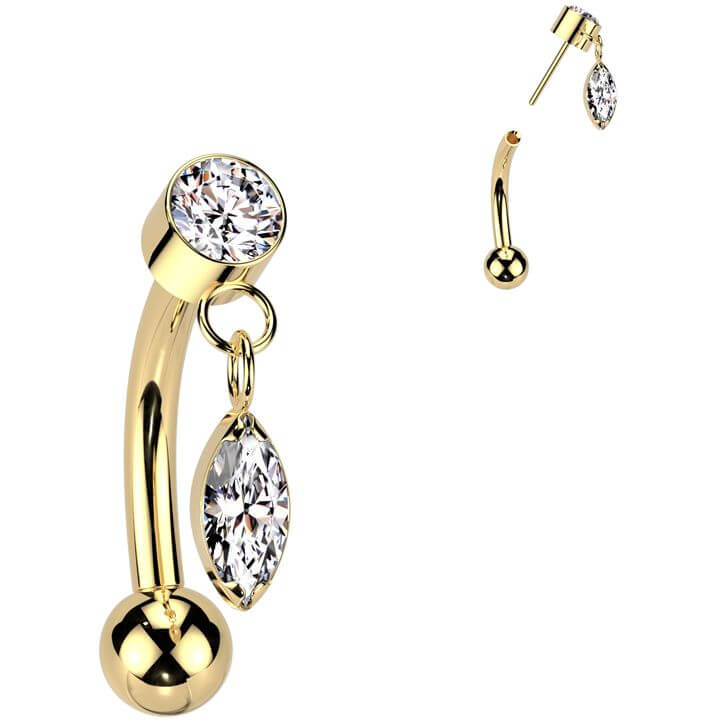 Titanium Curved Barbell dangle zirconia Push-In - Image 3