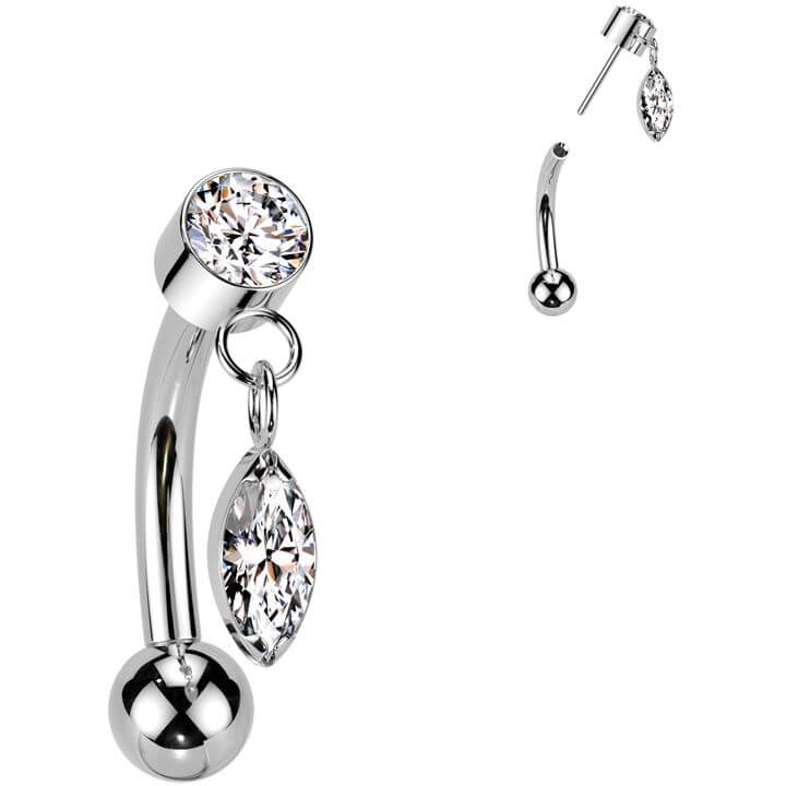 Titanium Curved Barbell dangle zirconia Push-In - Image 4