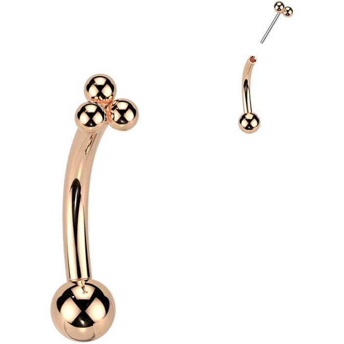 Titanium Curved Barbell 3 small balls Push-In - Image 5
