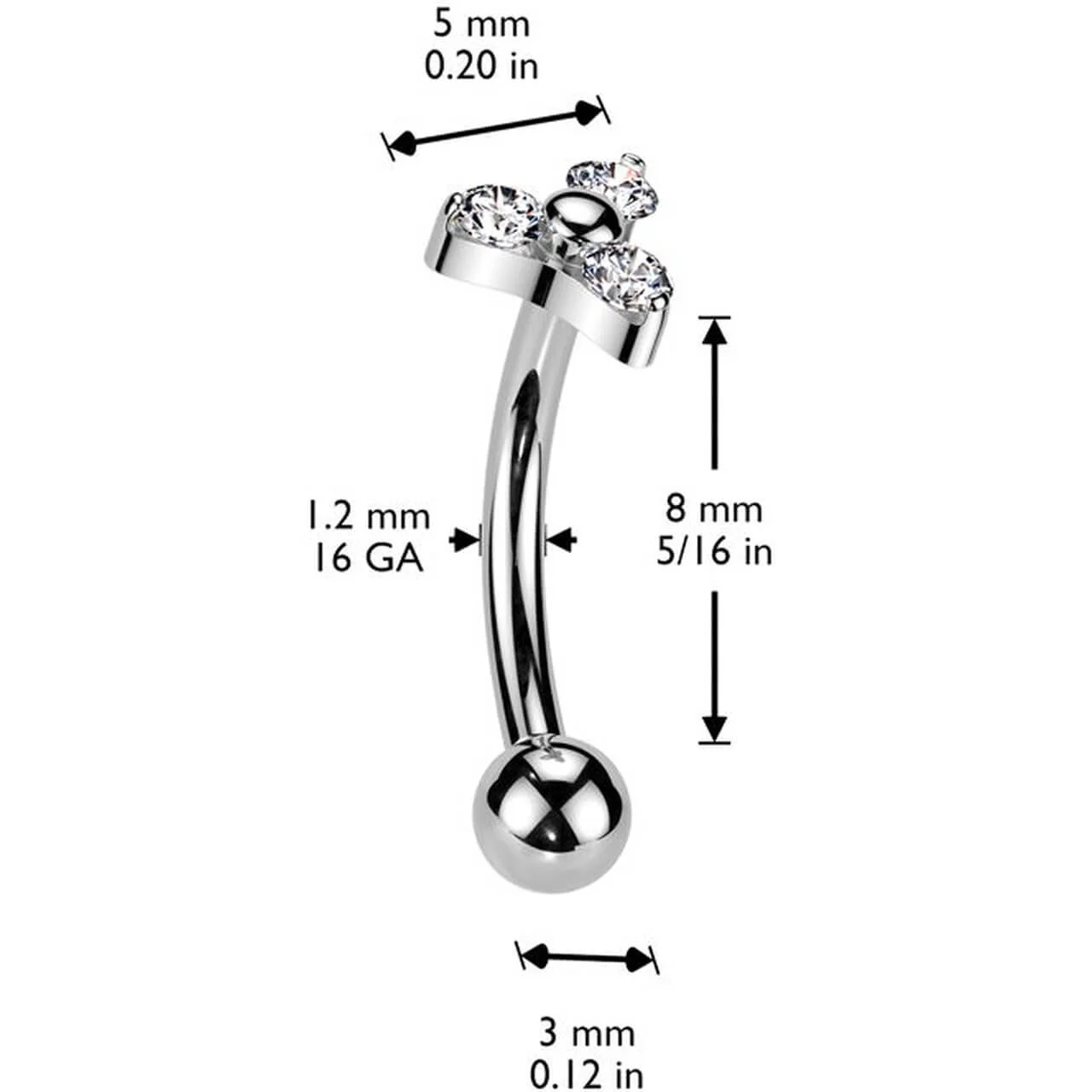 Titanium Eyebrow Piercing trinity zirconia Push-In - Image 2