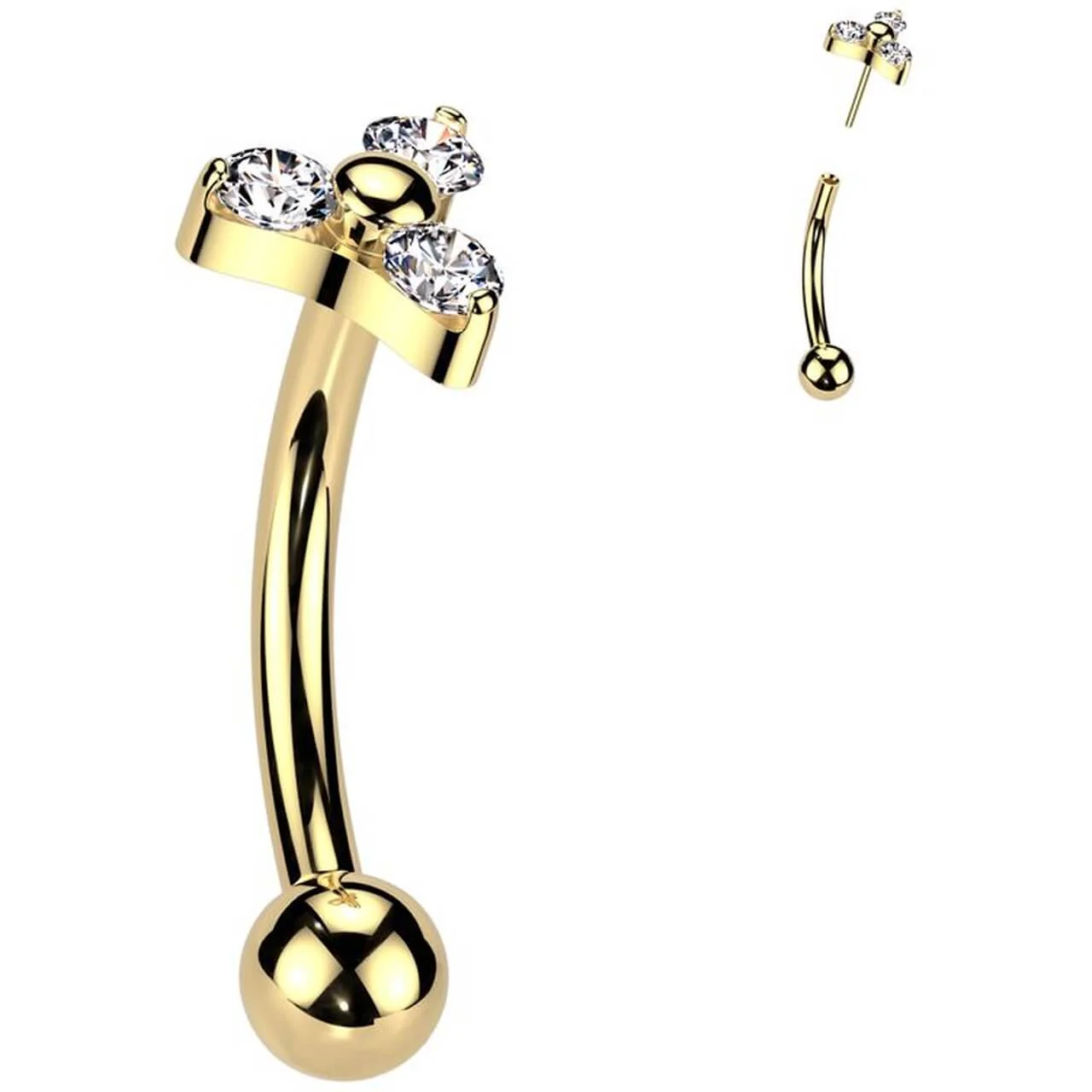 Titanium Eyebrow Piercing trinity zirconia Push-In - Image 3