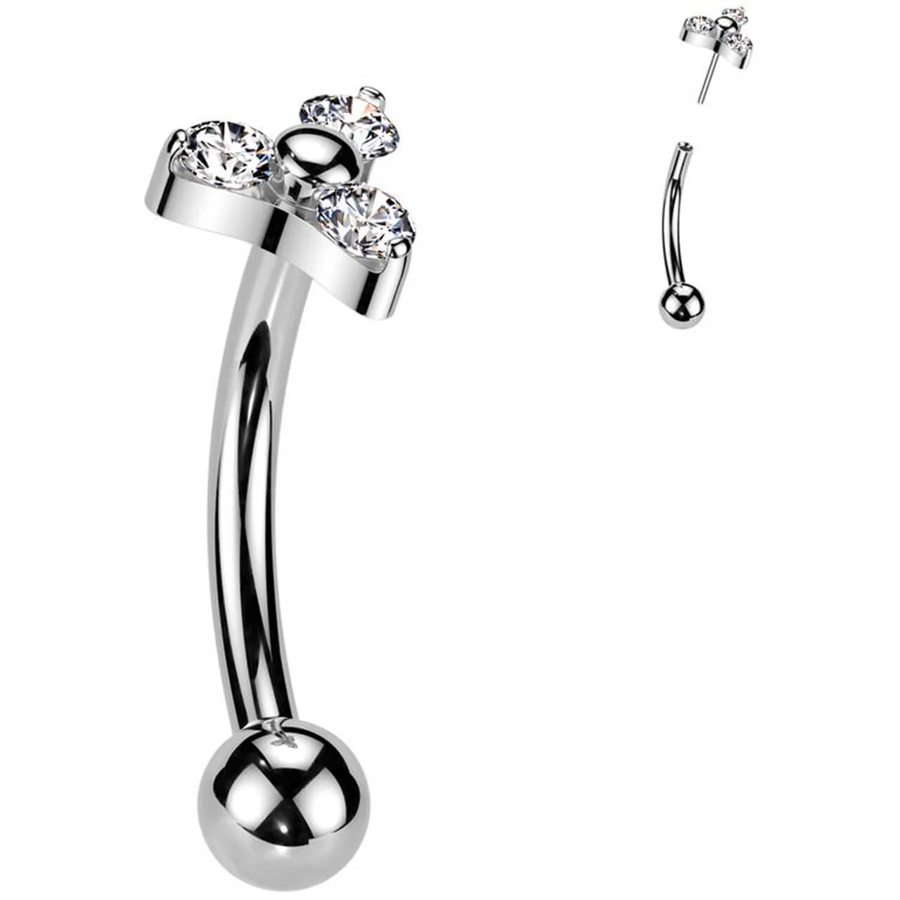 Titanium Eyebrow Piercing trinity zirconia Push-In - Image 4