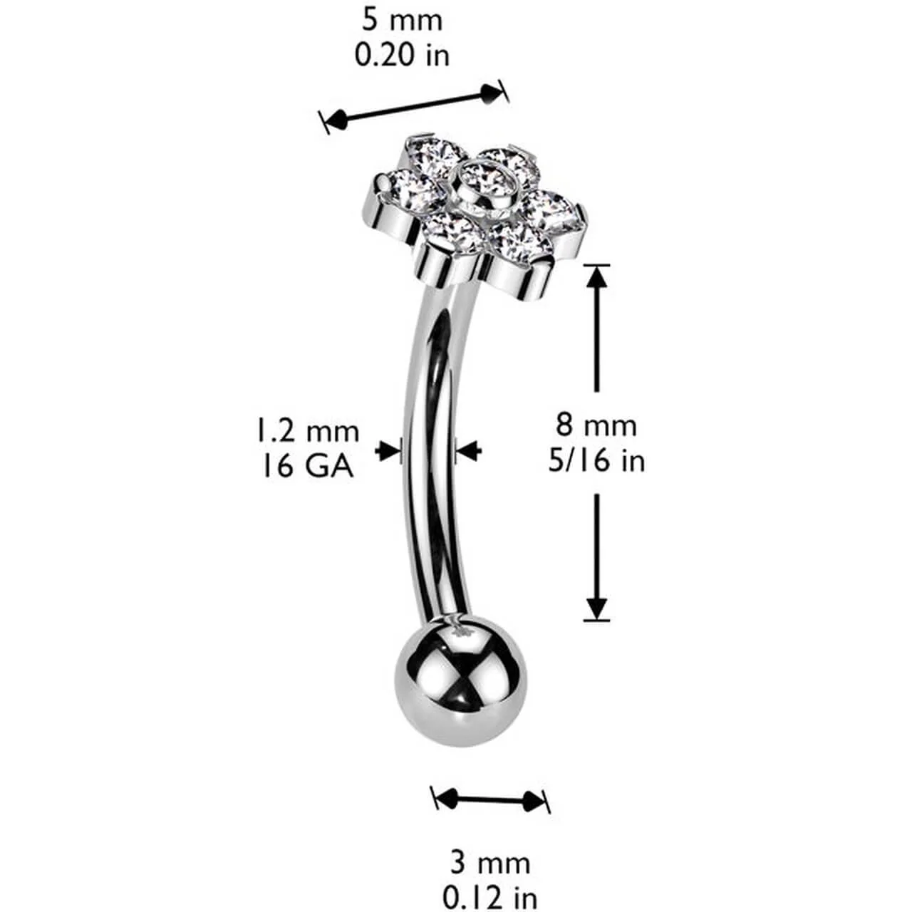 Titanium Eyebrow Piercing flower zirconia Push-In - Image 2